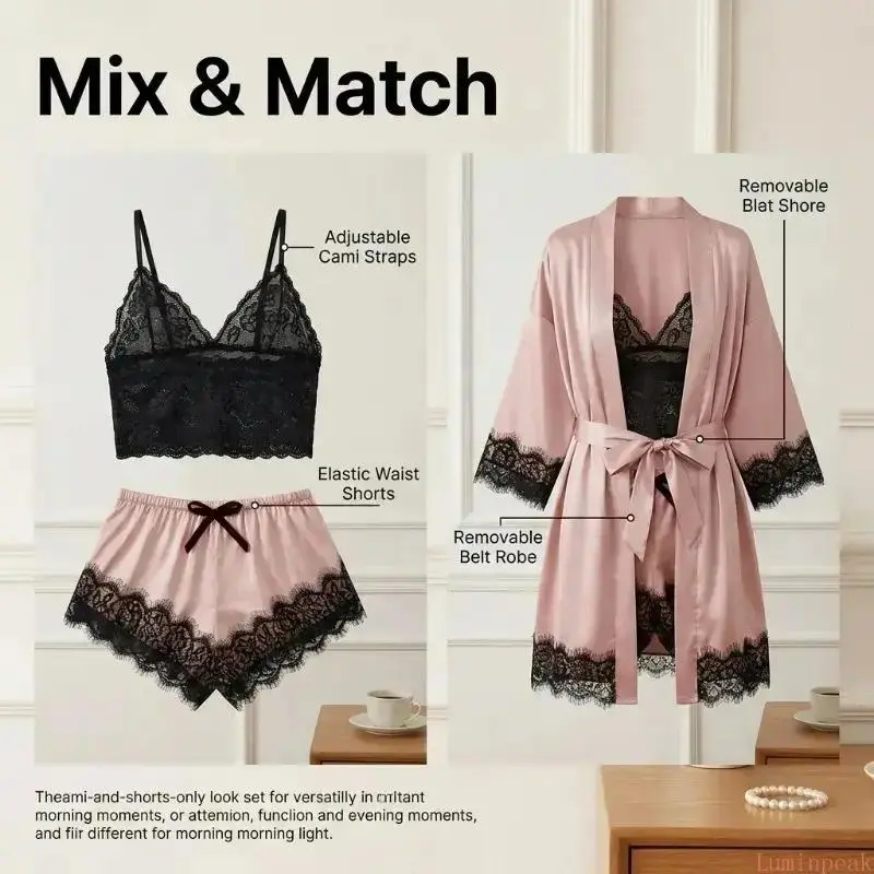 Women's 4-Piece Satin Pajama S - Bathrobe ulasan dan harga