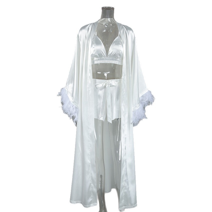 Three Set Feather Trim Robe Eu - Bathrobe ulasan dan harga