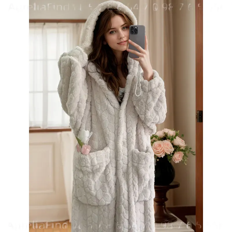Women's Flannel Robe Autumn Wi - Bathrobe ulasan dan harga